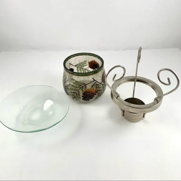 NEW Yankee Candle Pine Tree Pinecone Crackle Tealight Clear Wax Oil Tart Warmer - Picture 3 of 3
